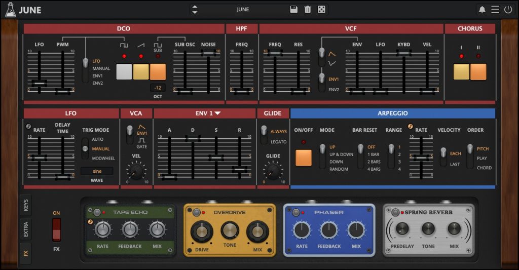 Audiothing June interface utilisateur GUI  section d'effets modulaire
