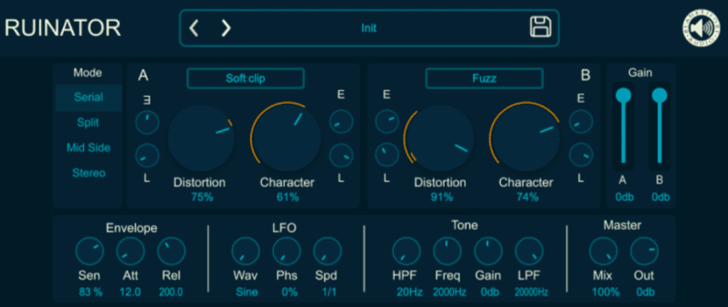 Blanketfort Audio Ruinator interface utilisateur GUI