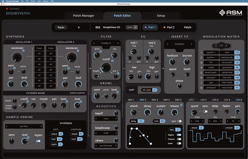 Ashun Sound Machines Diosynth - interface utilisateur GUI 1