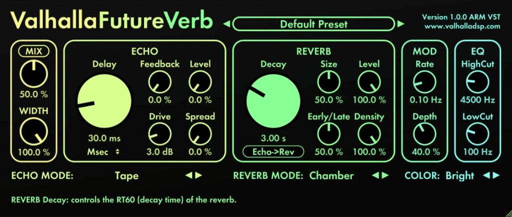 Valhalla DSP FutureVerb - interface utilisateur GUI