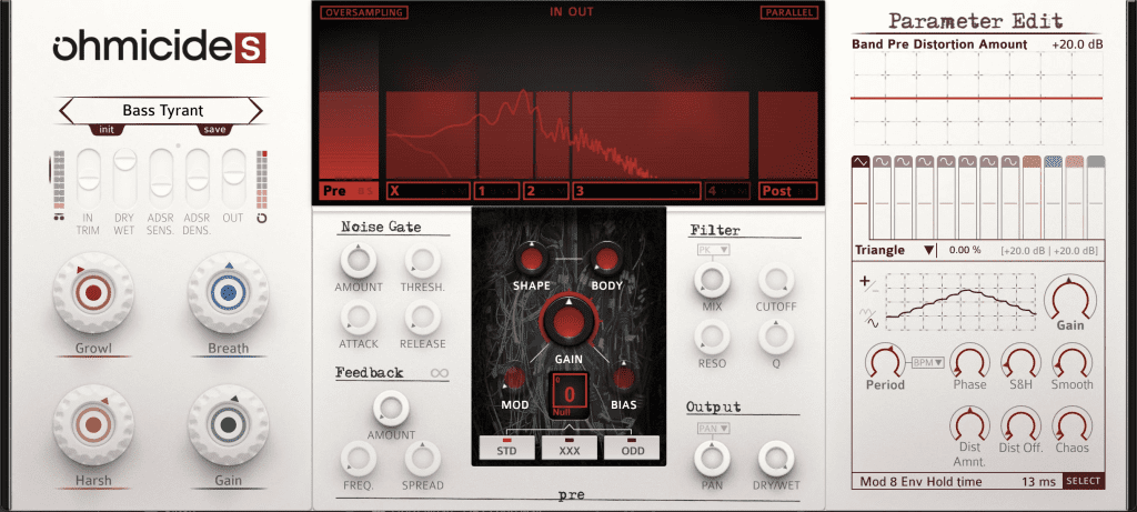 l'interface du plugin de distorsion ohmicide[s] d'ohmforce