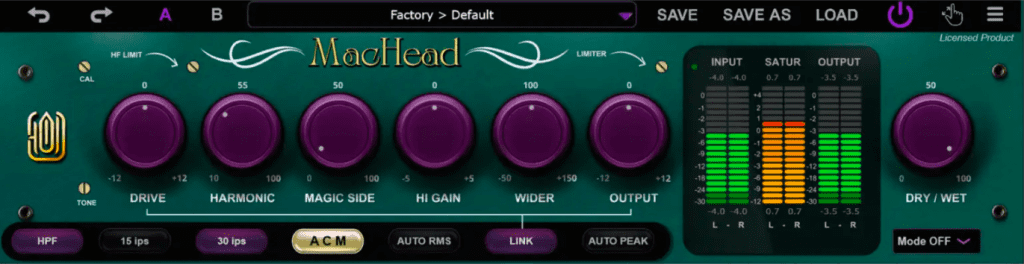 Garuc Audio MacHead - interface utilisateur GUI