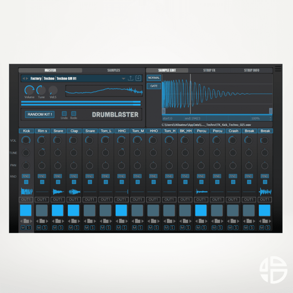 Audio Blast Drum Blaster - interface utilisateur GUI