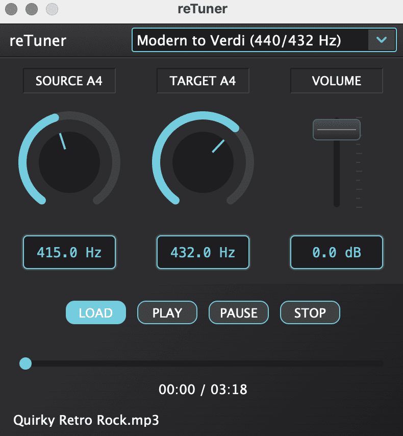 Kushview reTuner - interface utilisateur GUI