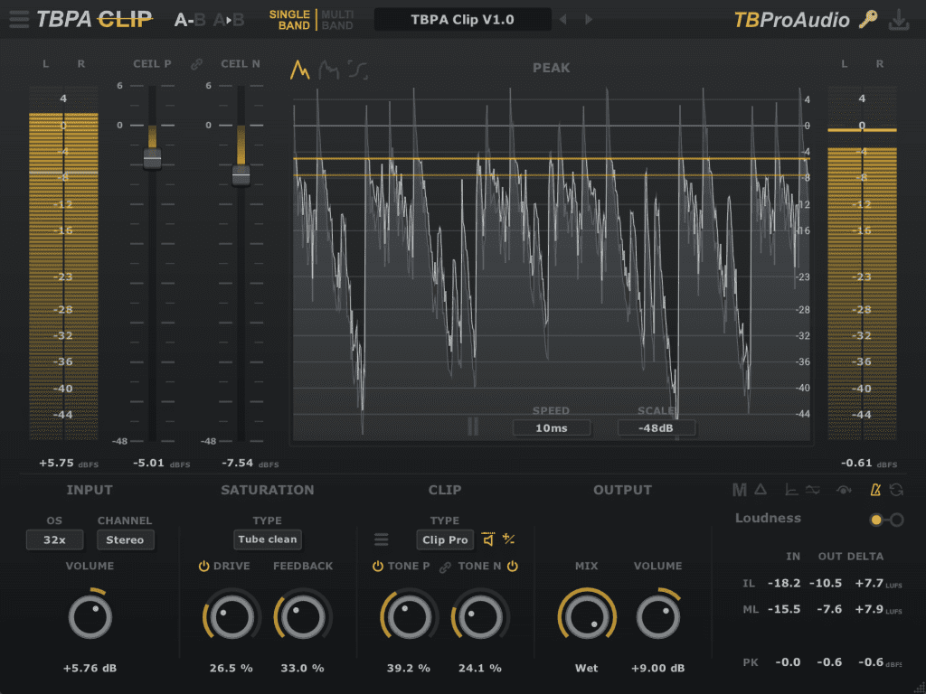 TBProAudio TBPAClip - interface utilisateur GUI