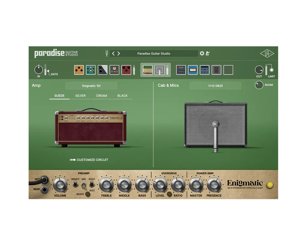 UAD Paradise Guitar Studio - interface utilisateur GUI