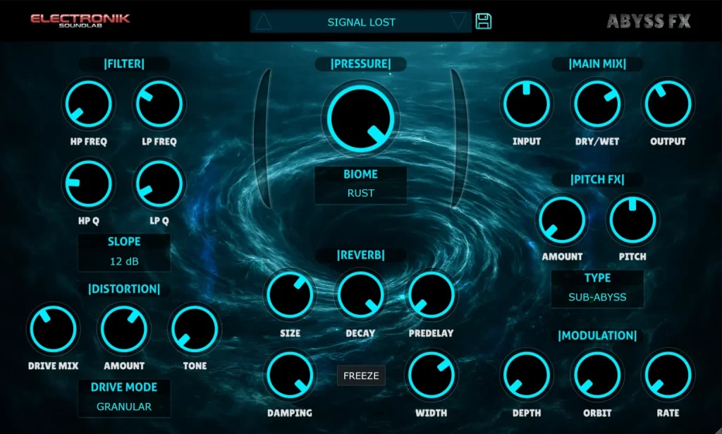 Electronik Soundlab Abyss FX - interface utilisateur GUI