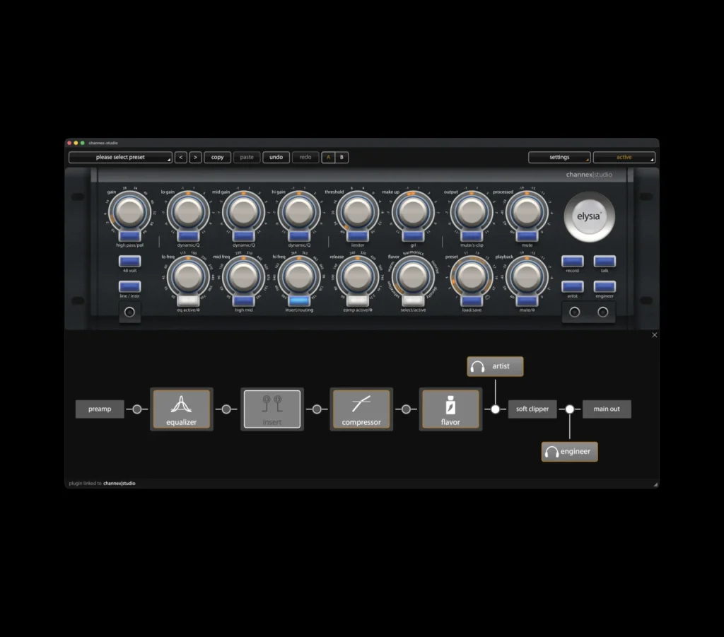 Elysia channex|studio - plugin GUI