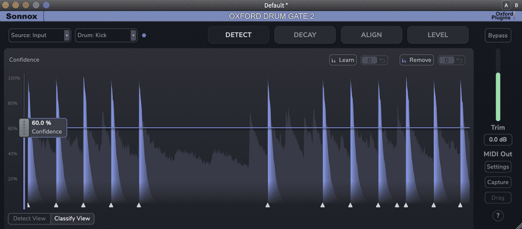 Sonnox Oxford Drum Gate 2 - Mode de détection Standard