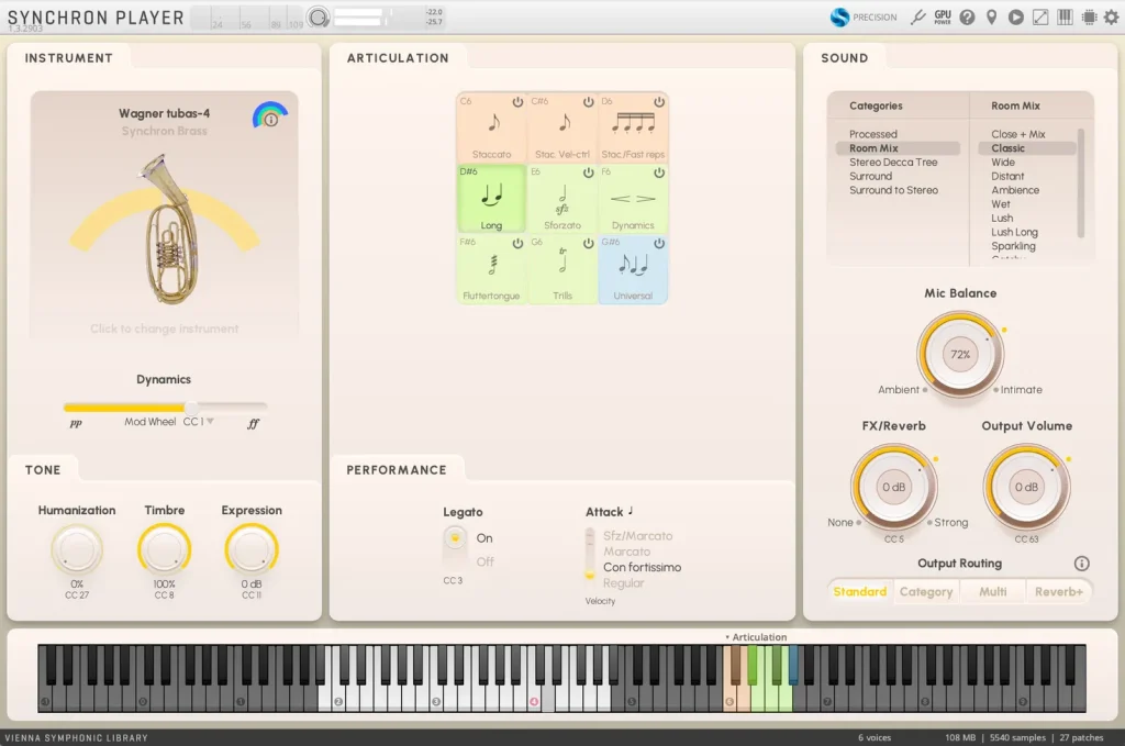 VSL Synchron Wagner Tuba Ensemble - interface utilisateur·ice Flow View