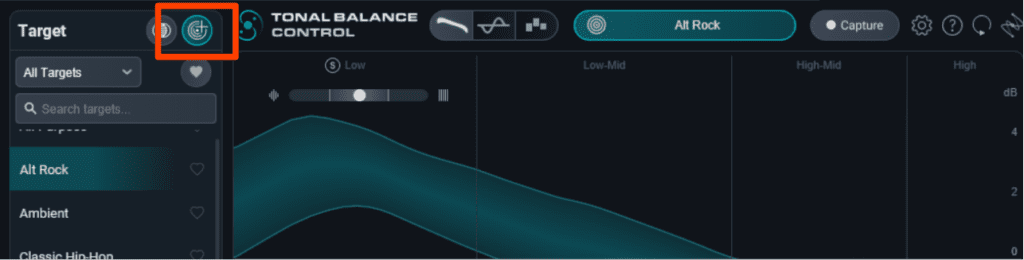 tonal balance control 3 d'izotope: vue target 2