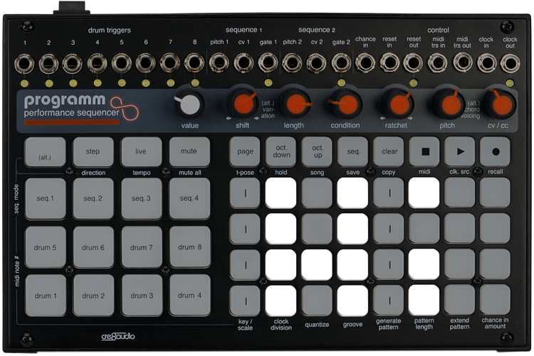 Cre8audio + Pitts­­burgh Modu­­lar - Programm / pads rétroéclairés