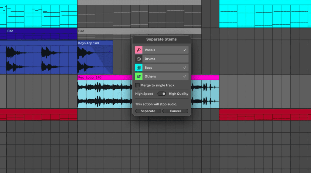Ableton Live 12.4 - focus Stems