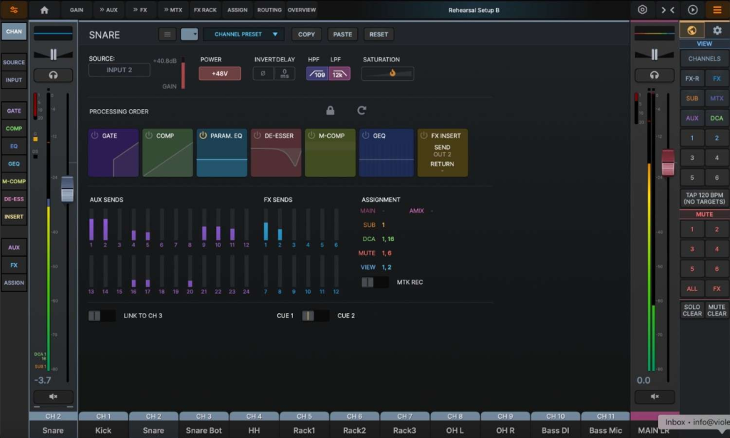Violet Audio dMix 128 - interface utilisateur·ice / FX