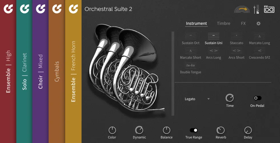 UVI Orchestral Suite 2 - interface utilisateur·ice principale