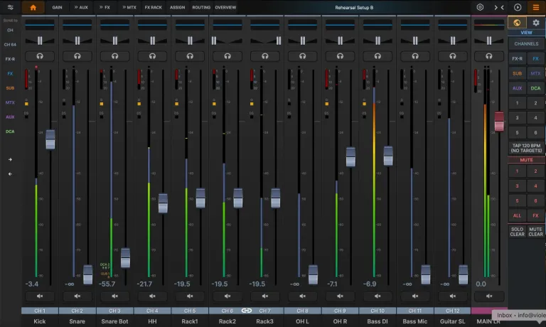 Violet Audio dMix 128 - interface utilisateur·ice / Mixeur