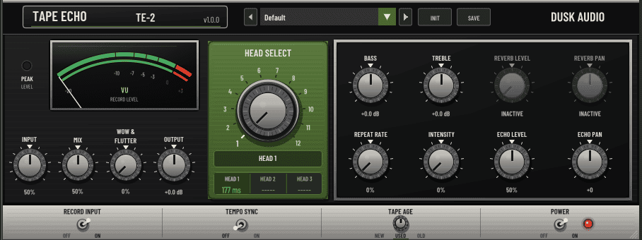 Dusk Audio Tape Echo 2 - GUI