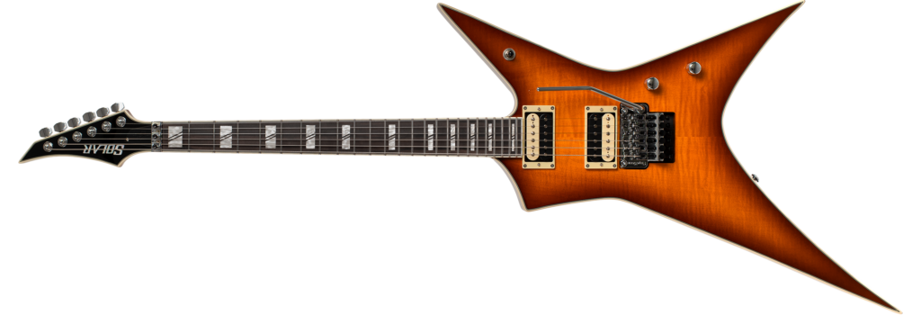 Solar Guitars Historia XF1.6 / Flame Amber Burst - Vue de face