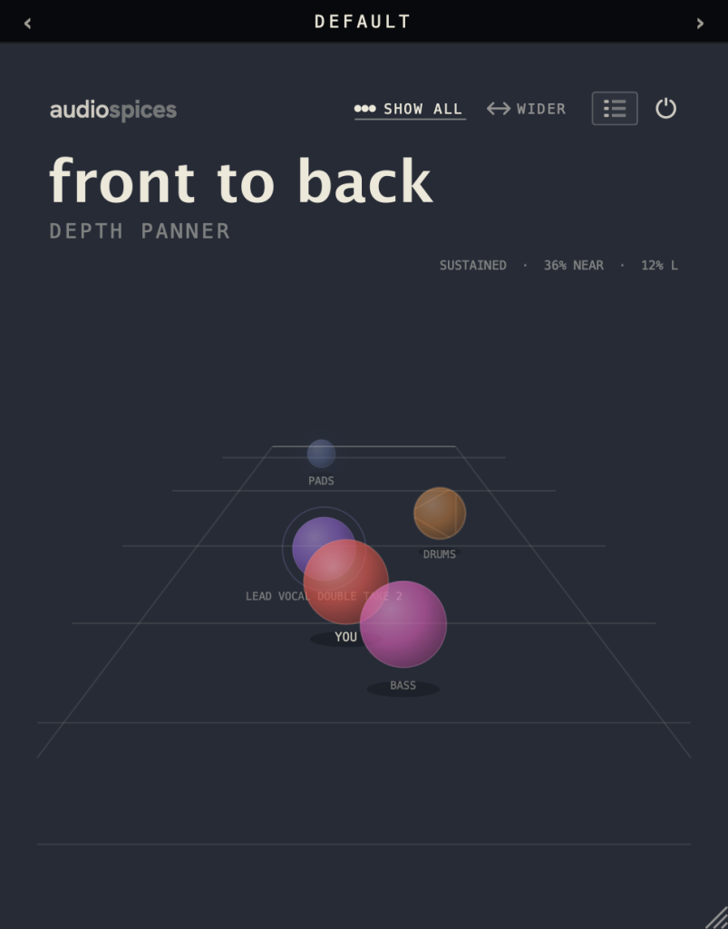 Audio Spices Front to Back Depth Panner / GUI